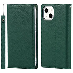 Coque Portefeuille Livre Cuir Etui Clapet L09 pour Apple iPhone 15 Vert