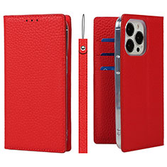 Coque Portefeuille Livre Cuir Etui Clapet L09 pour Apple iPhone 16 Pro Max Rouge