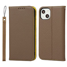 Coque Portefeuille Livre Cuir Etui Clapet L10 pour Apple iPhone 13 Marron