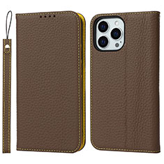 Coque Portefeuille Livre Cuir Etui Clapet L10 pour Apple iPhone 14 Pro Marron