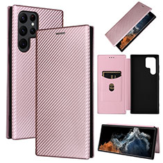 Coque Portefeuille Livre Cuir Etui Clapet L10Z pour Samsung Galaxy S23 Ultra 5G Or Rose