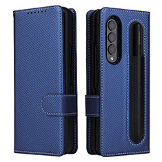 Coque Portefeuille Livre Cuir Etui Clapet L14Z pour Samsung Galaxy Z Fold3 5G Bleu