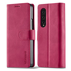 Coque Portefeuille Livre Cuir Etui Clapet LC1 pour Samsung Galaxy Z Fold3 5G Rose Rouge