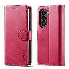 Coque Portefeuille Livre Cuir Etui Clapet LC1 pour Samsung Galaxy Z Fold5 5G Rose Rouge