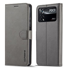 Coque Portefeuille Livre Cuir Etui Clapet LC1 pour Xiaomi Poco M4 Pro 4G Gris