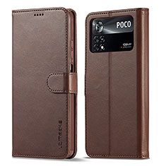 Coque Portefeuille Livre Cuir Etui Clapet LC1 pour Xiaomi Poco M4 Pro 4G Marron