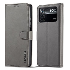 Coque Portefeuille Livre Cuir Etui Clapet LC1 pour Xiaomi Poco X4 Pro 5G Gris