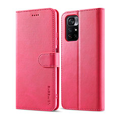 Coque Portefeuille Livre Cuir Etui Clapet LC1 pour Xiaomi Redmi Note 11 5G Rose Rouge
