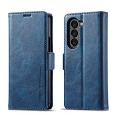 Coque Portefeuille Livre Cuir Etui Clapet LC2 pour Samsung Galaxy Z Fold5 5G Bleu