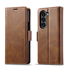 Coque Portefeuille Livre Cuir Etui Clapet LC2 pour Samsung Galaxy Z Fold5 5G Marron