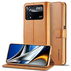 Coque Portefeuille Livre Cuir Etui Clapet LC2 pour Xiaomi Poco M4 Pro 4G Brun Clair