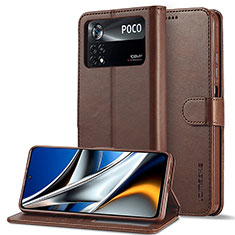 Coque Portefeuille Livre Cuir Etui Clapet LC2 pour Xiaomi Poco M4 Pro 4G Marron