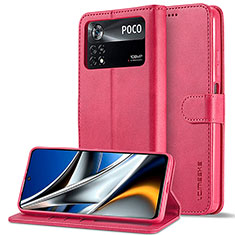 Coque Portefeuille Livre Cuir Etui Clapet LC2 pour Xiaomi Poco M4 Pro 4G Rose Rouge