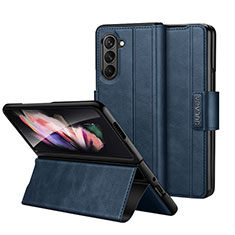 Coque Portefeuille Livre Cuir Etui Clapet LD1 pour Samsung Galaxy Z Fold5 5G Bleu