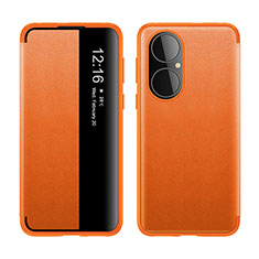 Coque Portefeuille Livre Cuir Etui Clapet LF1 pour Huawei P50 Orange