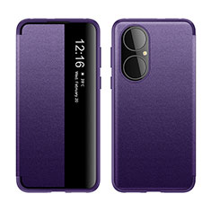 Coque Portefeuille Livre Cuir Etui Clapet LF1 pour Huawei P50 Violet