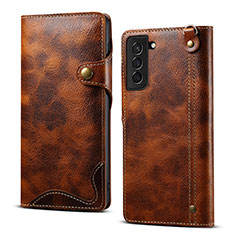 Coque Portefeuille Livre Cuir Etui Clapet M01T pour Samsung Galaxy S21 5G Marron