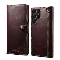 Coque Portefeuille Livre Cuir Etui Clapet M01T pour Samsung Galaxy S23 Ultra 5G Vin Rouge