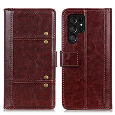 Coque Portefeuille Livre Cuir Etui Clapet M06L pour Samsung Galaxy S23 Ultra 5G Marron