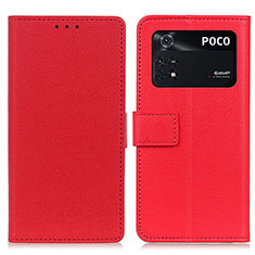 Coque Portefeuille Livre Cuir Etui Clapet M08L pour Xiaomi Poco M4 Pro 4G Rouge