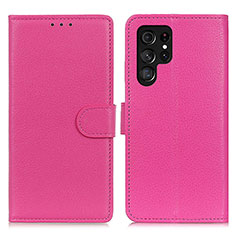 Coque Portefeuille Livre Cuir Etui Clapet M18L pour Samsung Galaxy S23 Ultra 5G Rose Rouge