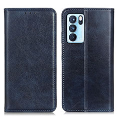 Coque Portefeuille Livre Cuir Etui Clapet N01P pour Oppo Reno6 Pro 5G India Bleu