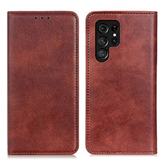 Coque Portefeuille Livre Cuir Etui Clapet N01P pour Samsung Galaxy S22 Ultra 5G Marron