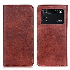 Coque Portefeuille Livre Cuir Etui Clapet N01P pour Xiaomi Poco M4 Pro 4G Marron