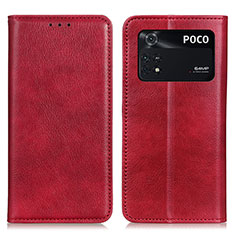 Coque Portefeuille Livre Cuir Etui Clapet N01P pour Xiaomi Poco M4 Pro 4G Rouge