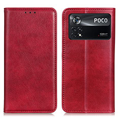 Coque Portefeuille Livre Cuir Etui Clapet N01P pour Xiaomi Poco X4 Pro 5G Rouge