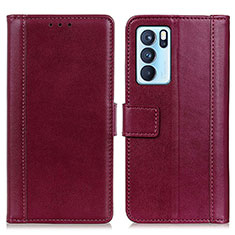 Coque Portefeuille Livre Cuir Etui Clapet N02P pour Oppo Reno6 Pro 5G India Rouge