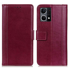 Coque Portefeuille Livre Cuir Etui Clapet N02P pour Oppo Reno7 4G Rouge