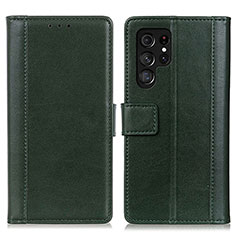 Coque Portefeuille Livre Cuir Etui Clapet N02P pour Samsung Galaxy S21 Ultra 5G Vert