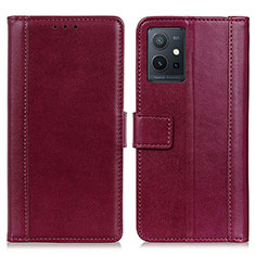 Coque Portefeuille Livre Cuir Etui Clapet N02P pour Vivo Y30 5G Rouge