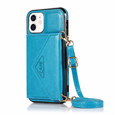 Coque Portefeuille Livre Cuir Etui Clapet N03 pour Apple iPhone 12 Bleu Ciel