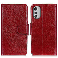 Coque Portefeuille Livre Cuir Etui Clapet N05P pour Motorola Moto E32 Rouge