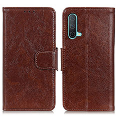 Coque Portefeuille Livre Cuir Etui Clapet N05P pour OnePlus Nord CE 5G Marron