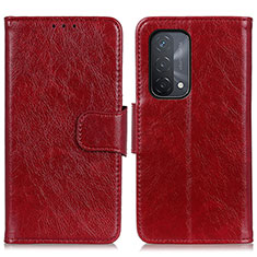 Coque Portefeuille Livre Cuir Etui Clapet N05P pour Oppo A74 5G Rouge