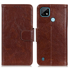 Coque Portefeuille Livre Cuir Etui Clapet N05P pour Realme C21 Marron