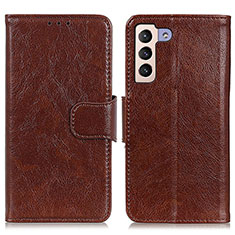 Coque Portefeuille Livre Cuir Etui Clapet N05P pour Samsung Galaxy S21 5G Marron