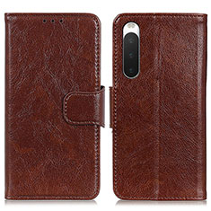 Coque Portefeuille Livre Cuir Etui Clapet N05P pour Sony Xperia 10 V Marron