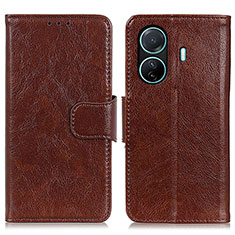 Coque Portefeuille Livre Cuir Etui Clapet N05P pour Vivo T1 5G Marron