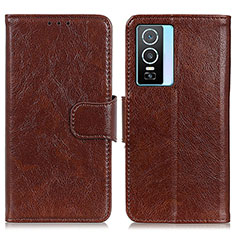 Coque Portefeuille Livre Cuir Etui Clapet N05P pour Vivo Y76s 5G Marron