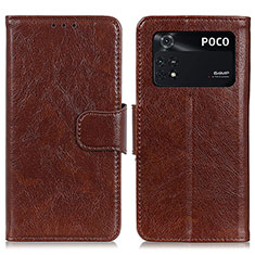 Coque Portefeuille Livre Cuir Etui Clapet N05P pour Xiaomi Poco M4 Pro 4G Marron