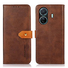 Coque Portefeuille Livre Cuir Etui Clapet N07P pour Vivo iQOO Z6 Pro 5G Marron