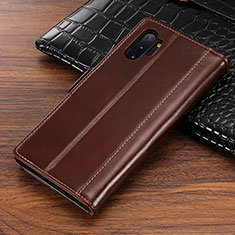 Coque Portefeuille Livre Cuir Etui Clapet P01 pour Samsung Galaxy Note 10 Plus 5G Marron