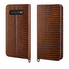 Coque Portefeuille Livre Cuir Etui Clapet P04 pour Samsung Galaxy S10 5G Marron