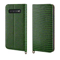 Coque Portefeuille Livre Cuir Etui Clapet P04 pour Samsung Galaxy S10 Plus Vert