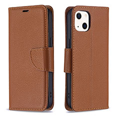 Coque Portefeuille Livre Cuir Etui Clapet pour Apple iPhone 14 Marron