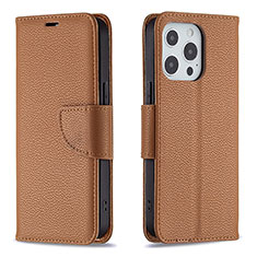 Coque Portefeuille Livre Cuir Etui Clapet pour Apple iPhone 14 Pro Marron